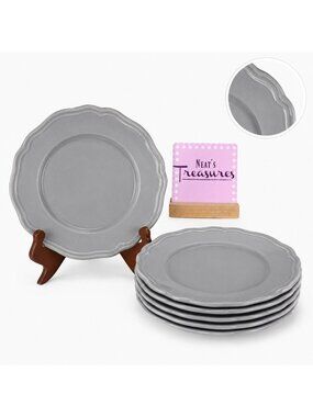 Ikea of Sweden ARV GRAY 15541 Scalloped Earthenware Salad Lunch 9" Plate Set 6